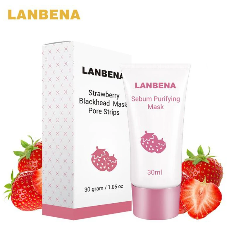 

LANBENA Strawberry Blackhead Remover Efficient Removal Blackhead Acne Deep Cleansing Skin-Tear-Strong T Area Care + 60 Paper