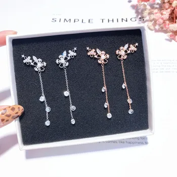 

MENGJIQIAO 2019 Korean New Delicate Ear Jewelry Metal Flower Zircon Tassel Earrings For Women Fashion Jewelry Crystal Oorbellen