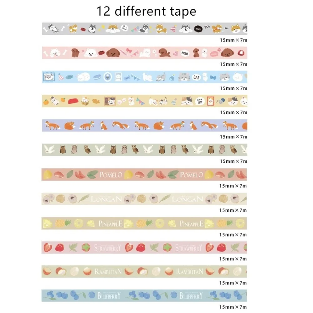 

24 pcs/Lot Fruit & Animal masking tape Decoration washi tapes Cartoon dogs cats Strawberry Longan stickers Stationery F019