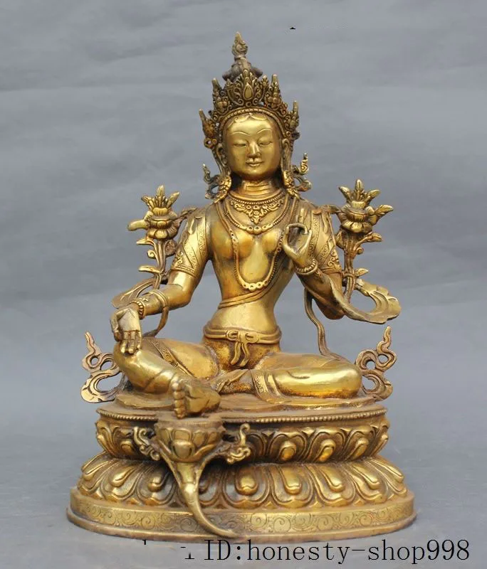 

christmas Old tibet buddhism bronze gilt Green tara kwan-yin GuanYin Goddess Buddha Statue halloween