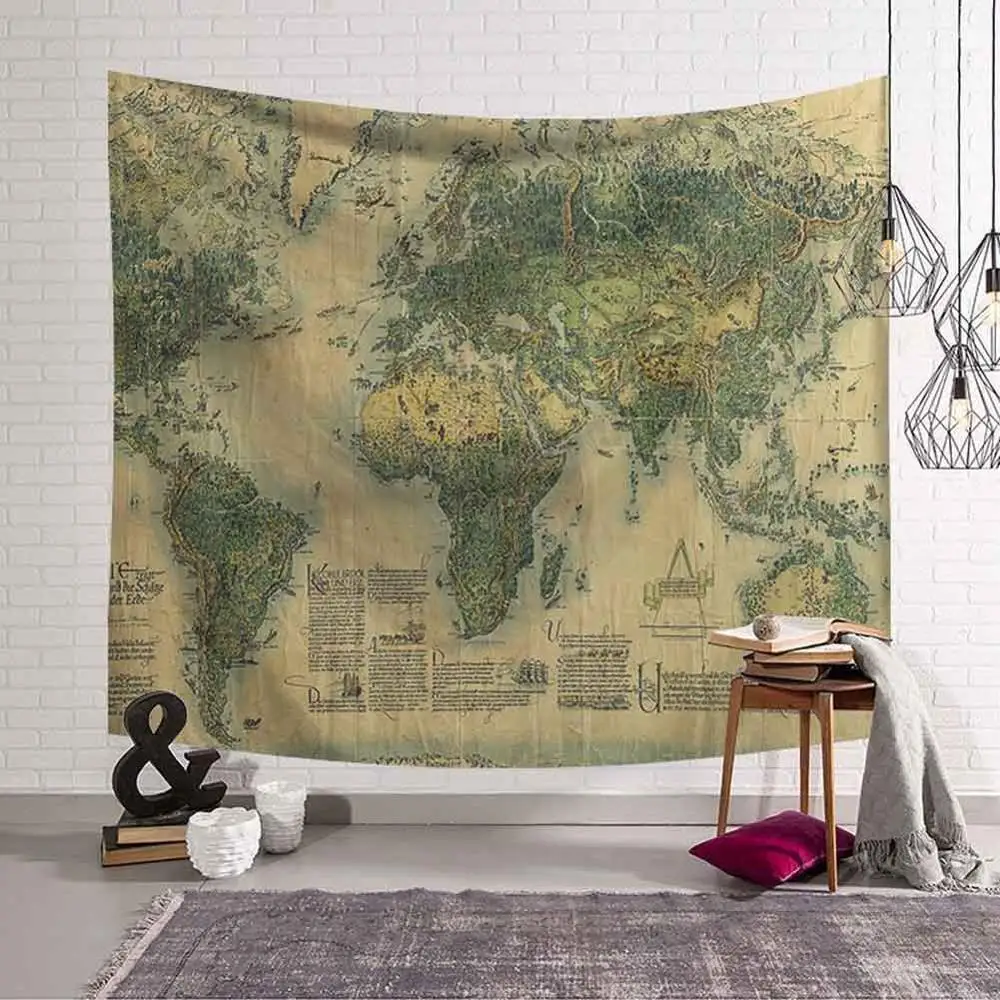 Винтажная карта мира напечатанная полиэфирная настенная Гобеленовая декоративная настенная гобелен, ковер для йоги пляжное полотенце скатерть Декор - Цвет: World Map  2