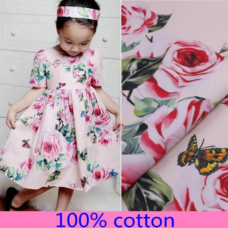 

Romantic roses fuse with color printed fabric,sicilian cotton poplin fabric tissus for women kids dress.summer holiday clothing