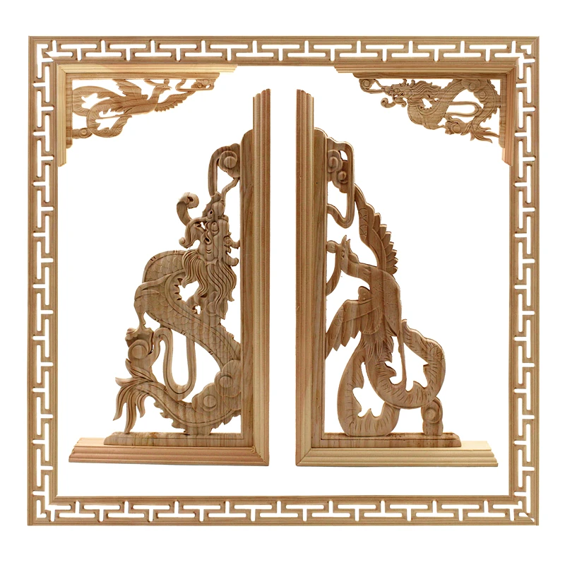 

VZLX New Delicate Wood Carved Corner Onlay Applique Unpainted Furniture Decorative Figurines Wooden Miniature Home Accessories