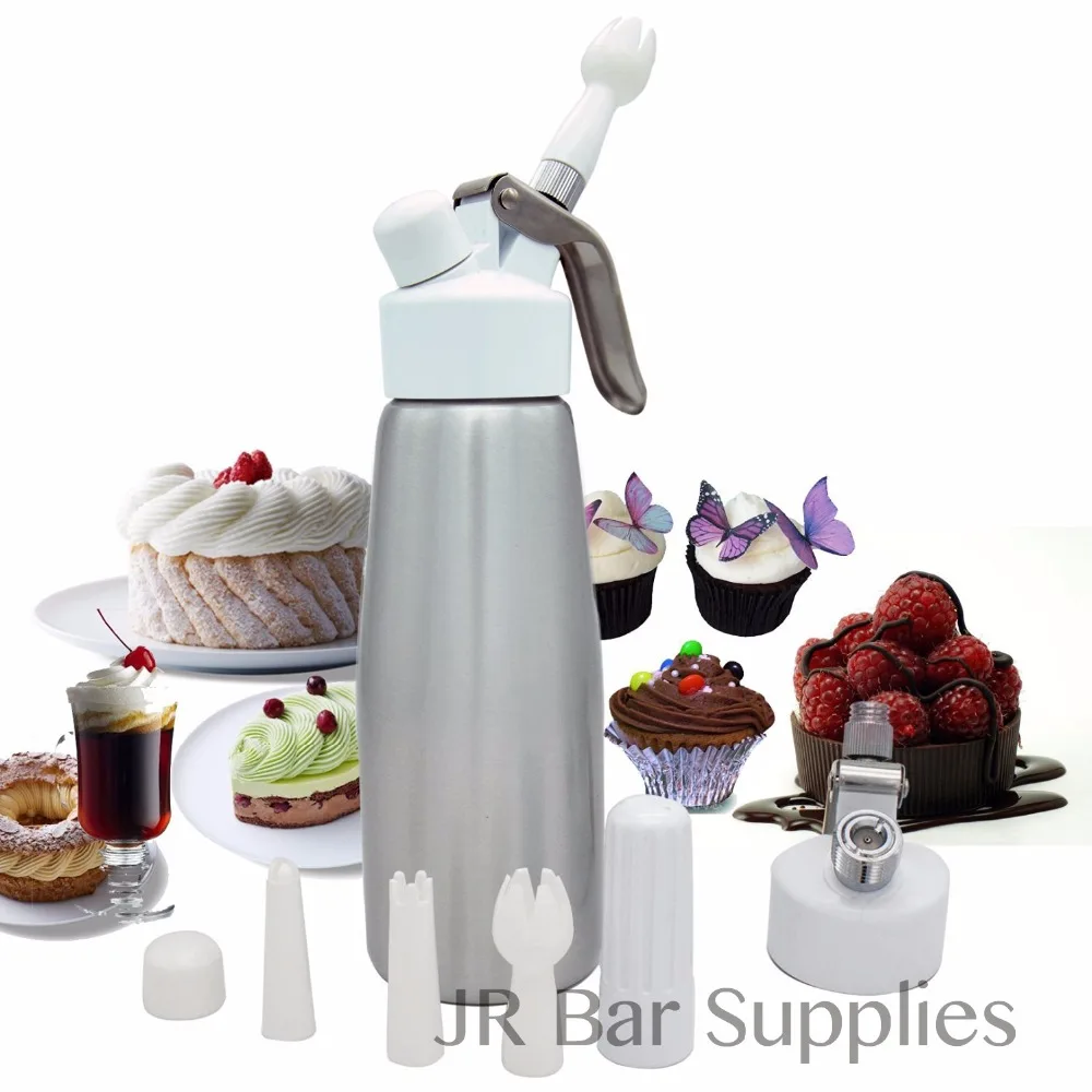 Image Whipped Cream Dispenser (0.5L), with 2 Decorating Nozzles   Uses Standard NO2 Cartridges   Silver Canister