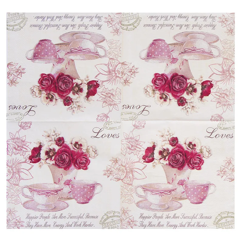 Печатные цветы и ваза свадебные бумажные салфетки для декупажа День Рождения украшения детский душ 20 шт./партия