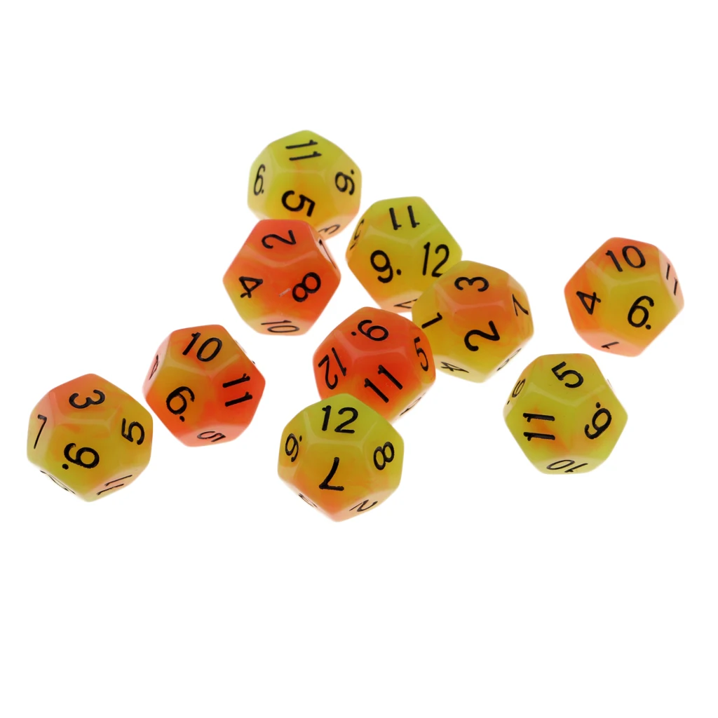 10pcs 12 Sided Glow in the Dark Dices D12 18mm Night Luminous Dice Set for Adult Club Party Table Games Kids Toys