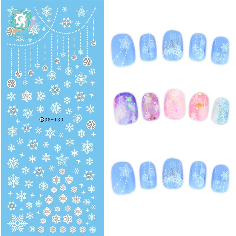 

Rocooart DS130 2018 Water Transfer Nails Art Sticker White Snowflake Element Nail Wrap Sticker Tips Manicura nail transfer
