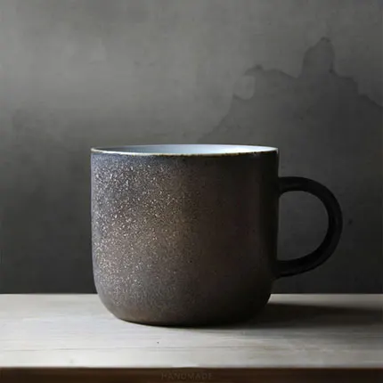 Японский стиль ретро кофейные чашки и блюдца керамические коричневые черные керамические индивидуальные чашки с рукояткой подарки на день рождения Мороз 290cc - Цвет: short single cup