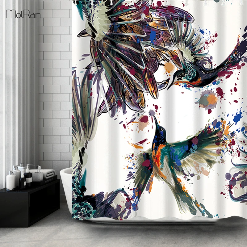 180cm Waterproof Shower Curtain Feather Birds Printing Bath Curtains