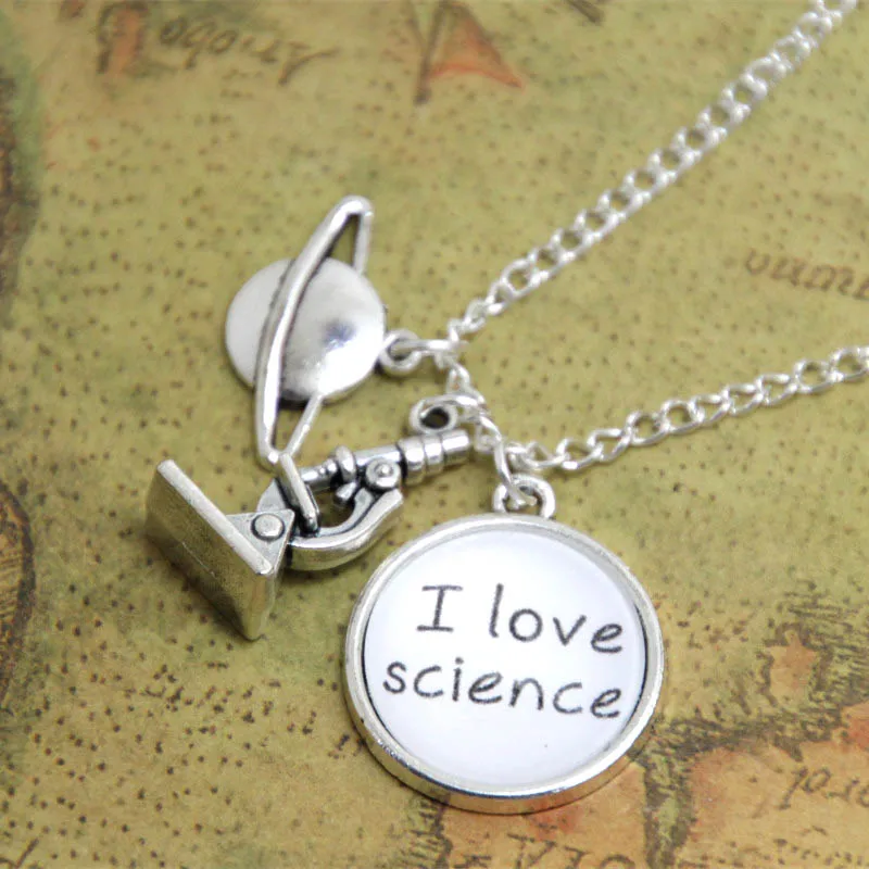 12pcs/lot I Love Science Necklace Science Chemistry Biology Jewelry