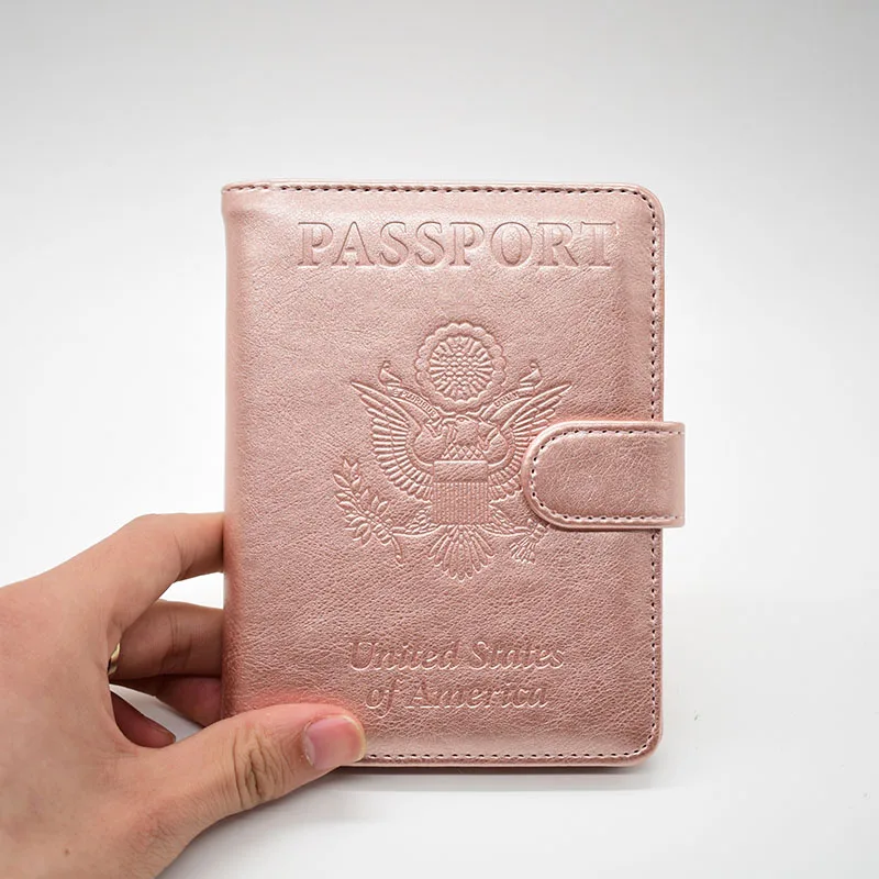 Элегантный чехол для паспорта, США, RFID, розовый, на магнитной застежке, из искусственной кожи, держатель для паспорта, кошелек, модный чехол для путешествий, для защиты паспорта - Цвет: Gold Pink