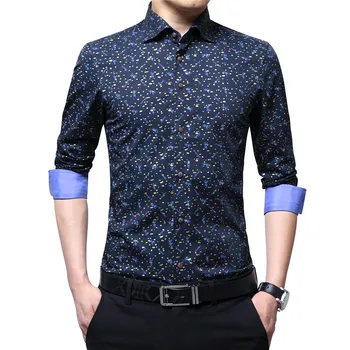 

TFETTERS Plus Size 5XL Autumn 2019 Brand Luxury Men Shirt Cotton Print Design Long Sleeve Slim Shirt for Man Floral Camiseta