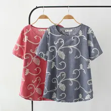 Новая летняя quinquagenarian женская хлопковая футболка с короткими рукавами и вышивкой, большие размеры, одежда для мамы, свободные топы, футболка femme