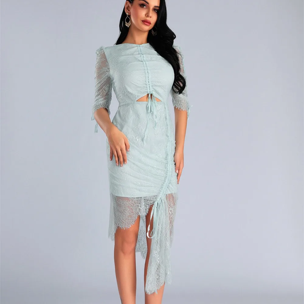 KLEEZY Bodycon летнее кружевное платье для женщин выдалбливают Vestido 2019 пикантные