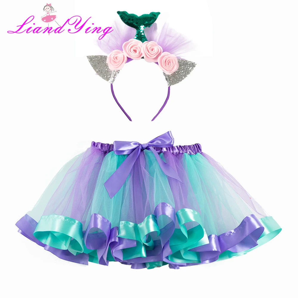 Unicorn Headband Princess Mermaid Tutu Skirt Baby Girls Clothes Rainbow Kids Party Tutu for Girls Skirts Children Ball Gown