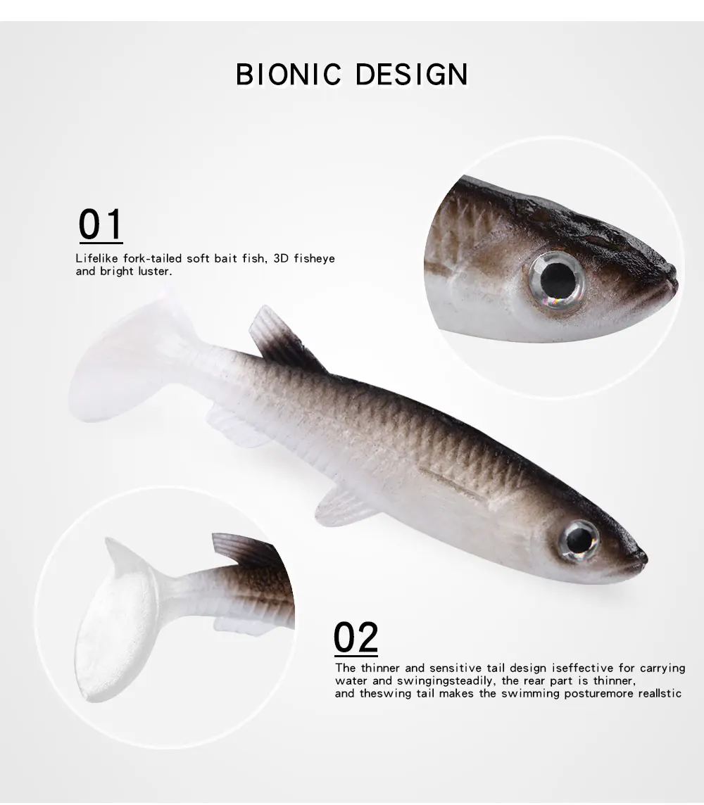 Приманка для рыбалки от ftk 5 шт. Мягкая приманка Minnow Shad Fishlike аксессуары 3D глаз поддельная рыба плавающий воблер приманка бас силиконовая морская HF