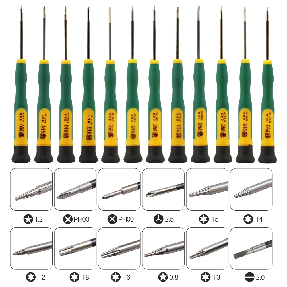 BST 666 12 в 1 Torx T2 T3 T4 T5 T6 T8 Phillips PH00 PH000 Pentalobe 5 Point 0 8 2 Slotted Y2.5 Набор прецизионных