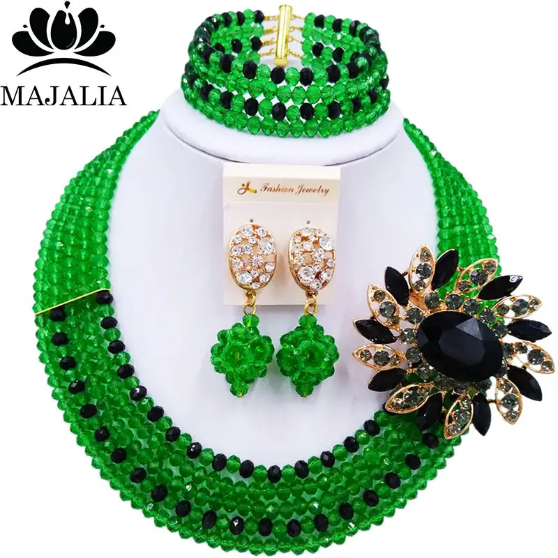 

Majalia Fashion Classic Nigeria Wedding African Beads Jewelry Set Green Crystal necklace Bridal Jewelry Sets 5ST0029