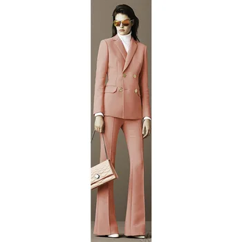 

Jacket+Pants Deep Pink Womens Business Suits Female Office Uniform Blazer New Ladies Winter Formal Trouser Suits Double Breasted