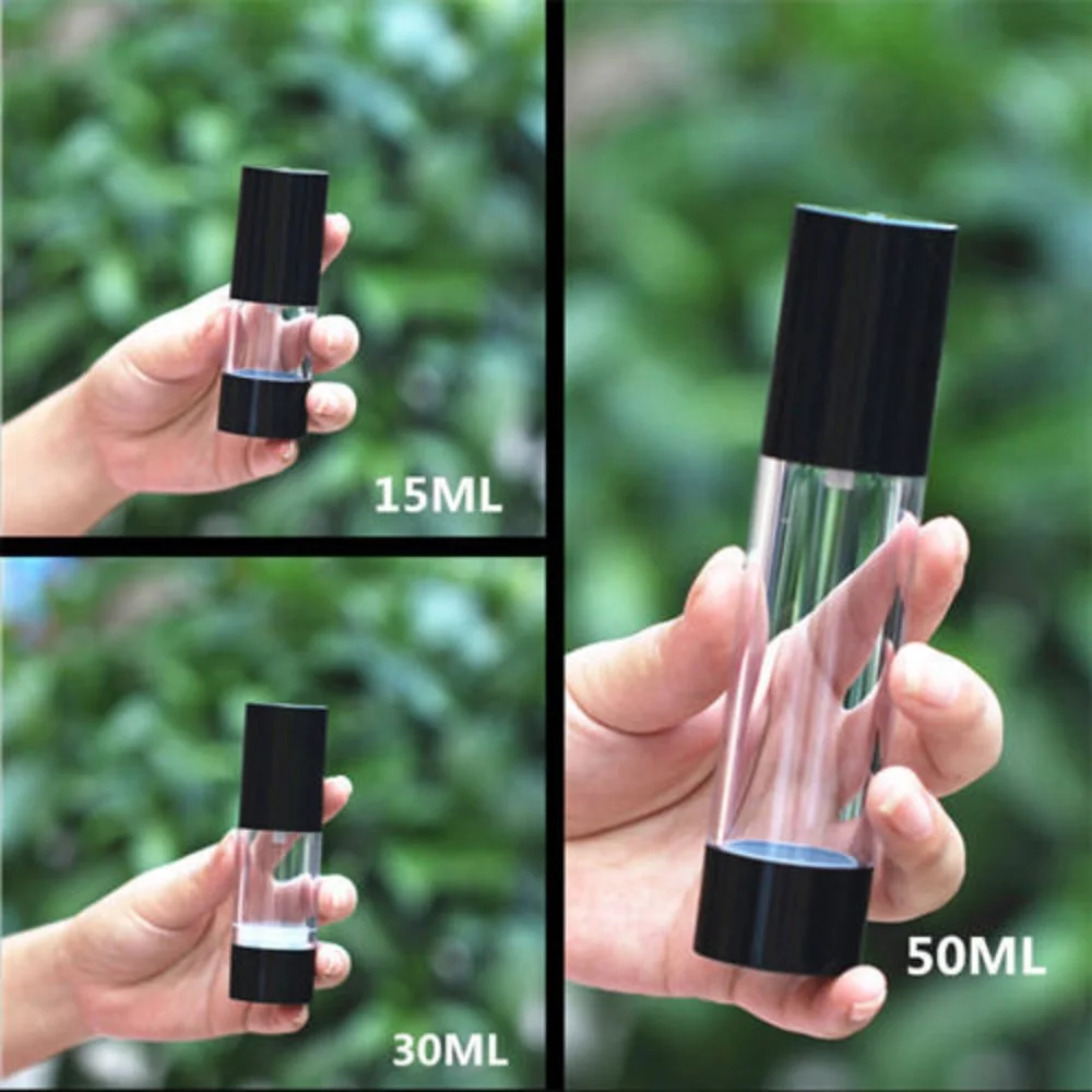 

Portable Airless Bottle Cosmetic Treatment Pump Convenient Travel Empty Black Cap 1PC Fashion New Useful Refillable Bottle