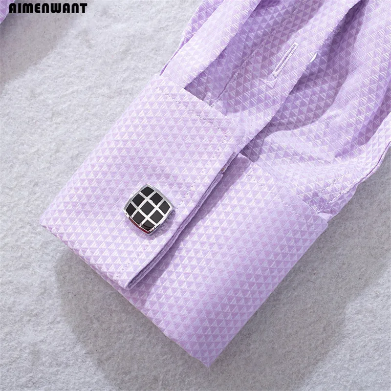 Spring Business Shirt Mens Long Sleeve Slim Fit French Cuff Shirts Luxury Formal Checked Tees For Gifts