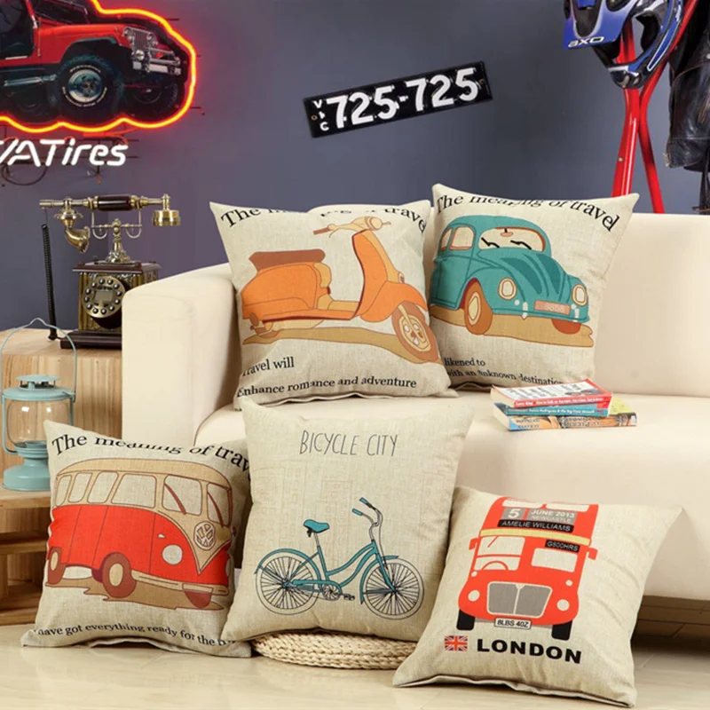 Automobile Car Bike Bus Travel Cushion Cover Cotton Linen Decorative Throw Pillow Seat Sofa Embrace Case Home Decor | Дом и сад