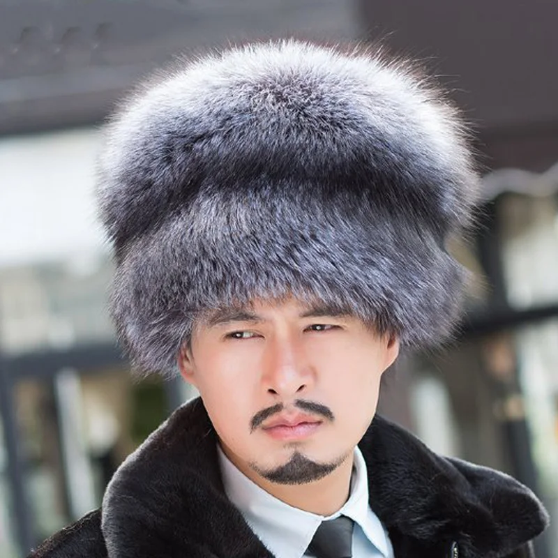 Русская Настоящая Натуральная silver fox меховая шапка человек с леди лисий хвост