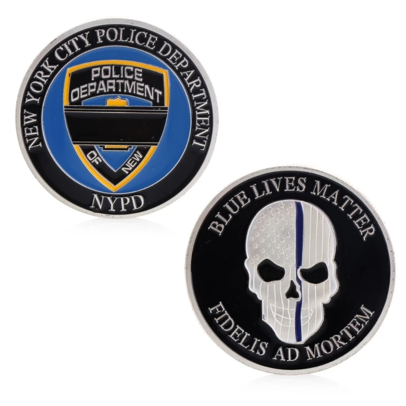 

2019 New Commemorative Coin Collection Art Plating New York Police Blue Life Matter Skull New