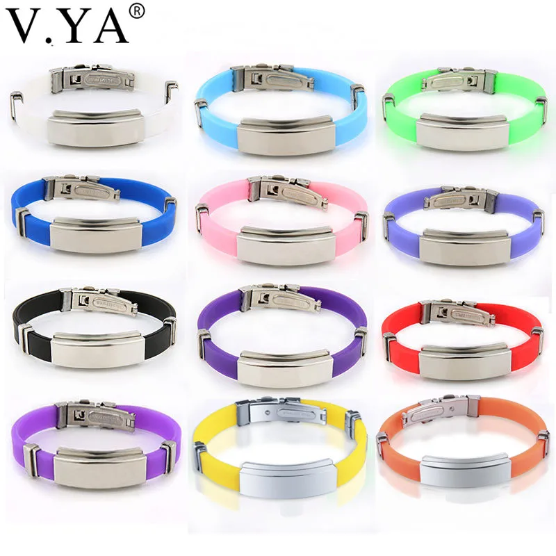 

V.YA Stainless Steel Bracelets For Women Men Fashion Customized Logo ID Name Jewelry Silicone Bracelets Couple Valentine's Gifts