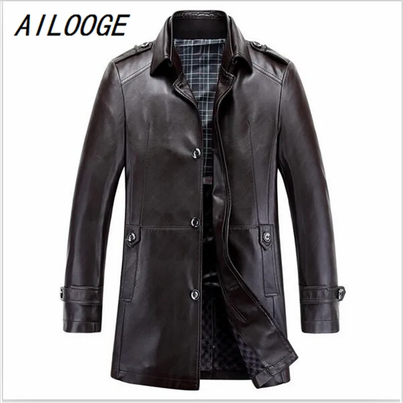 AILOOGE Men's Clothing Plus Size Jackets And Coats Long Leather Jacket Men Casual Clothing Autumn And Winter High Quality Coats