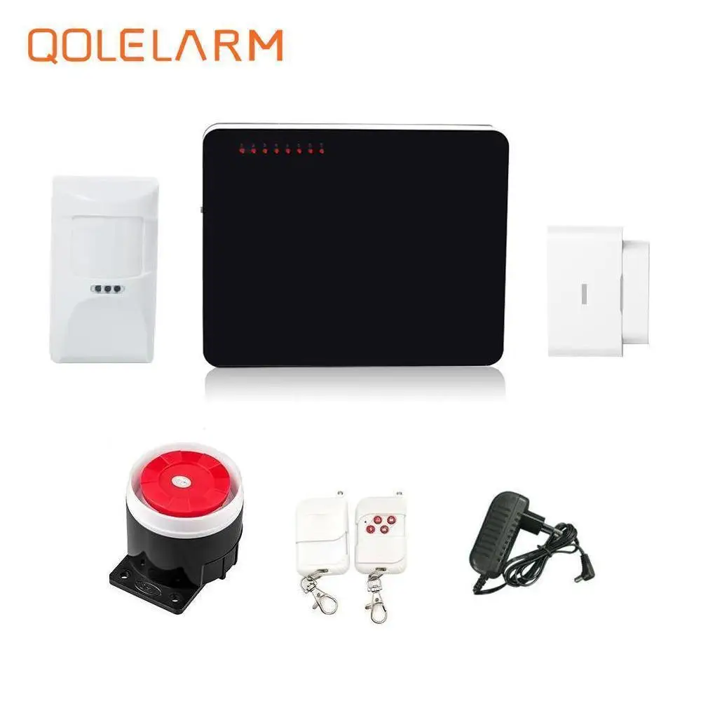 

English/Russian/Spanish voice prompt 433 mhz wireless gsm sms alarm system kit home security wired siren 110 db with battery