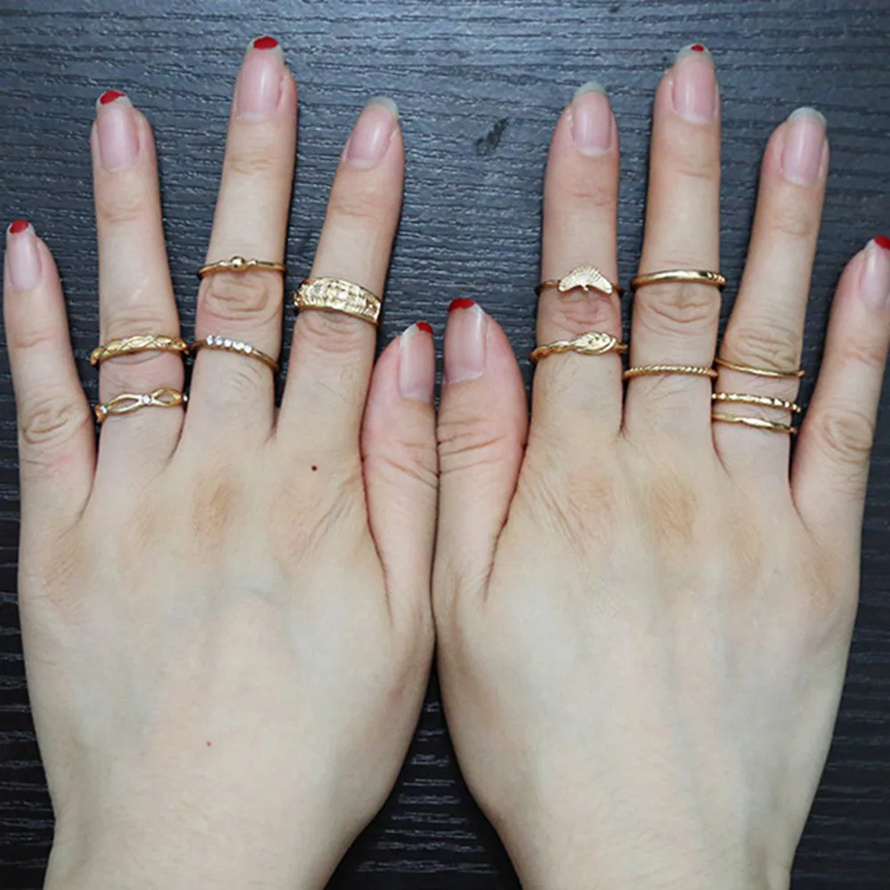 

12pcs/lot Punk Style Vintage Metal Stacking Band Midi Finger Knuckle Rings Boho Crystal Flower Ring Set for Women Jewelry Gifts