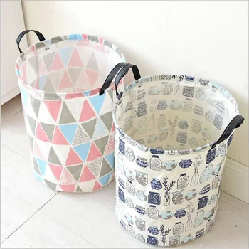 

New Waterproof Laundry Basket PU Handles Dirty Clothes Basket Folding Cotton Linen Storage Basket Toys Storage Barrel/Bag/Bucket