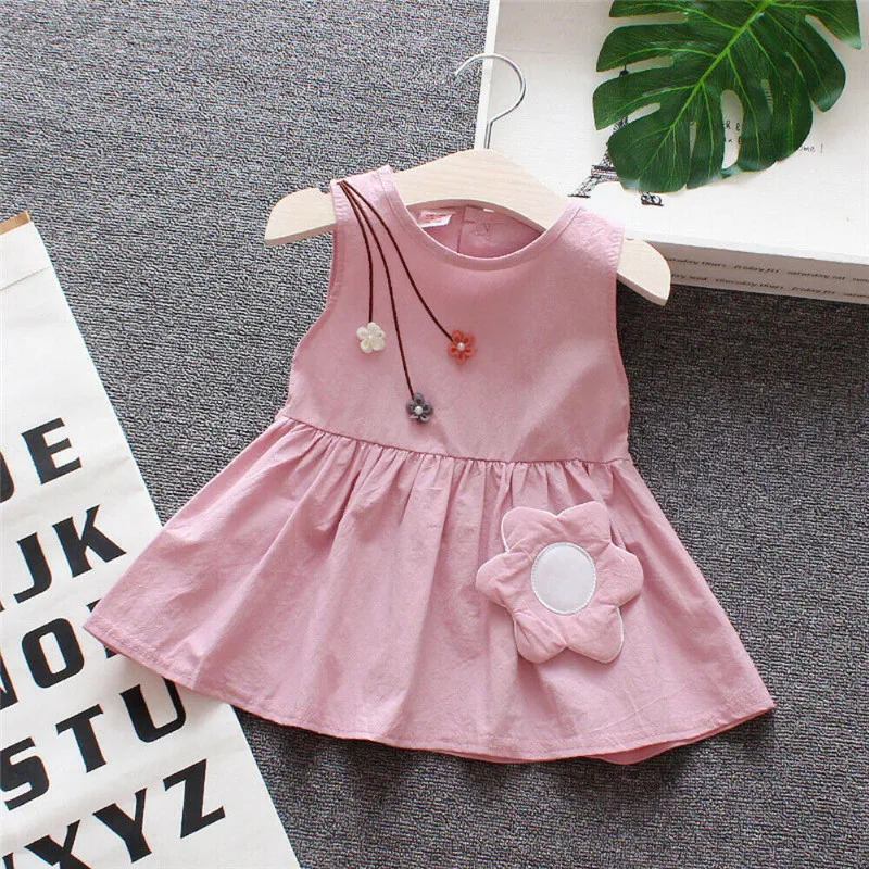 

Toddler Kid Baby Girl Princess Clothes Sleeveless Solid Floral Short Dress Tutu Clothing Sommer Sundress Cute Outfits 3-24M