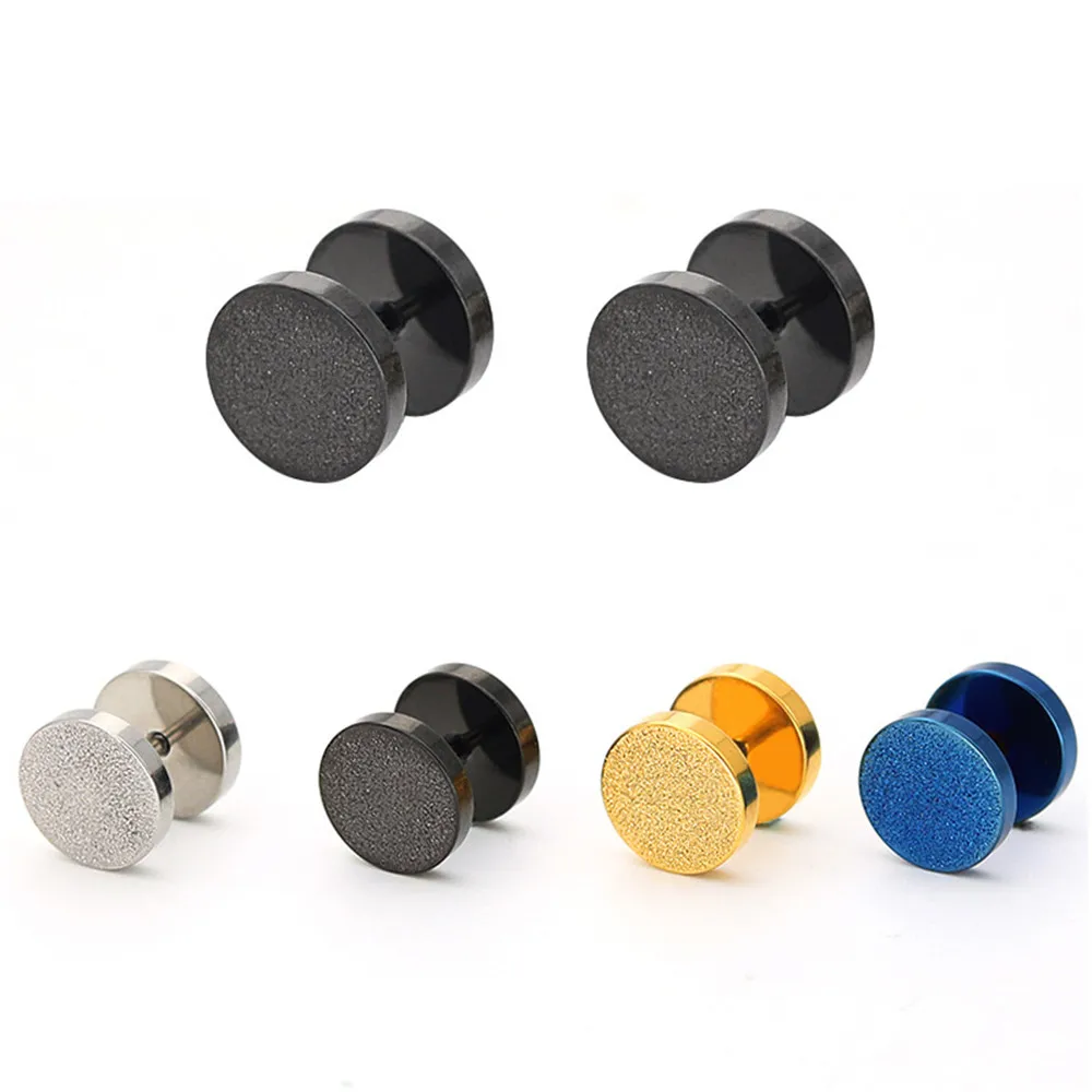

Korean jewelry earrings for women round barbell black stainless steel earrings man female fashionable accessories gifts