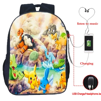 

Pokemon Pikachu USB Charge Backpack High Quality Men Women Boys Girls Back to College Rucksack Beautiful School Mochila