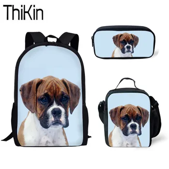 

THIKIN 3pcs/set School Bags for Kids Primary School Bag Children Boxer Dog 3D Printing School Backpack Girls Puppy Schoolbag