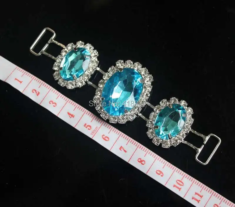 

10pcs Crystal Rhinestone Bikini Connectors/ Buckle Metal Chain With Blue Oval Acrylic For Swimming Wear Bikini Decoration