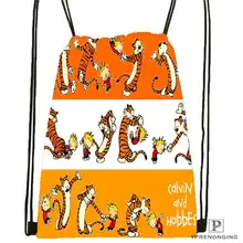 Изготовленный На Заказ calvin-and-hobbes-12@ 02-походная сумка на шнурке милый детский Ранец(черный цвет(вид сзади) 31x40 см#180611-03-120