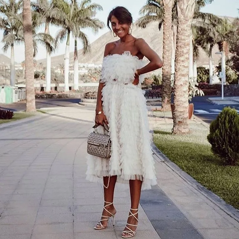 

Women Sexy Off Shoulder Sleeveless Midi Dress 2019 Summer Backless Mesh A-line Party Dresses Irregular Beach Dress