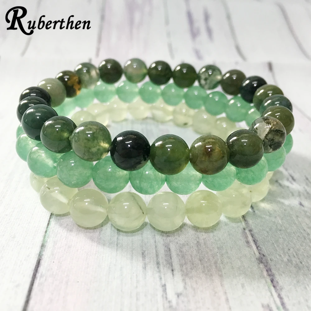 

Ruberthen Designer Green Chakra Stone Bracelet Moss Agates Green Aventurine Beads Bracelet Balance Hearing Yoga Jewelry