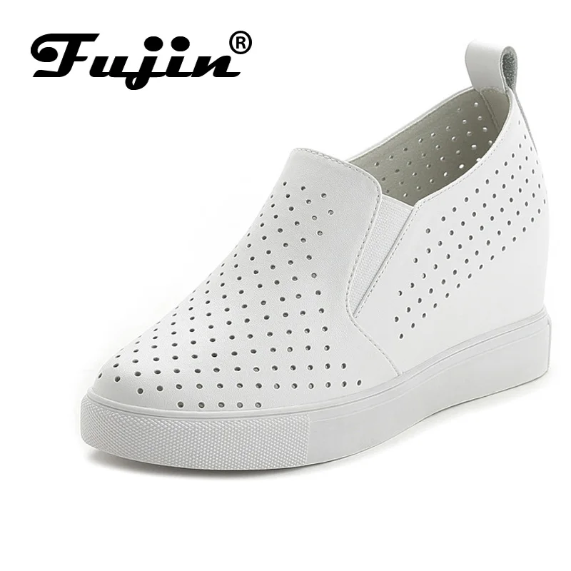 

Fujin Brand 2019 Summer Autumn Women genuine leather wedge shoes breathable platform pumps with wedges heel white female pumps