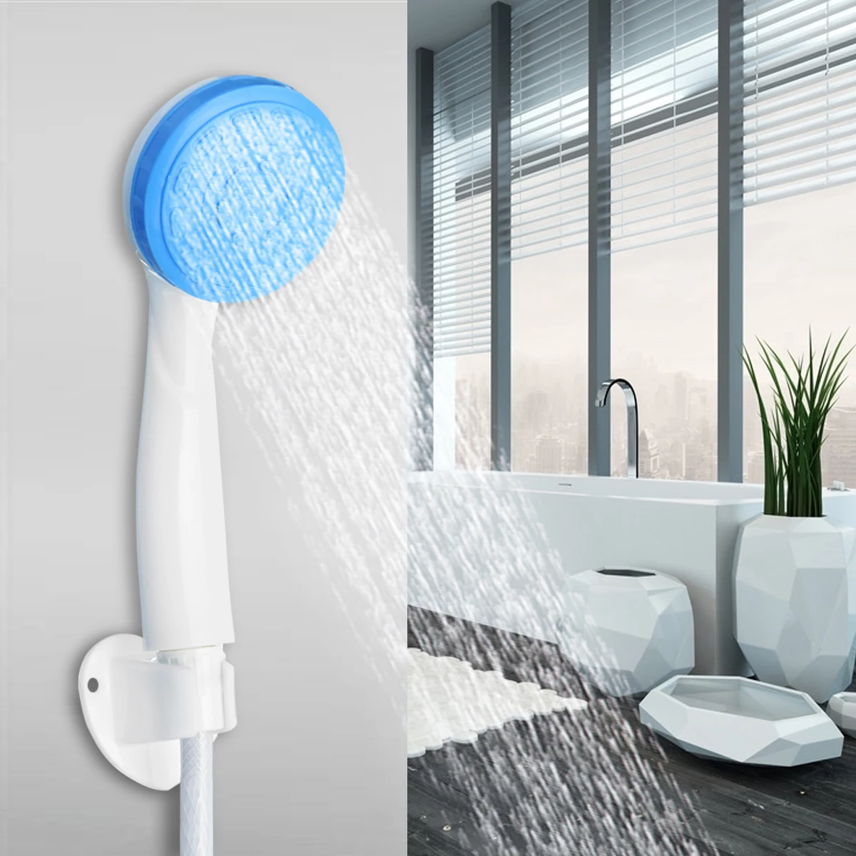 Xueqin Bath Shower Set Durable ABS Blue Shower Head Shower Nozzle Set