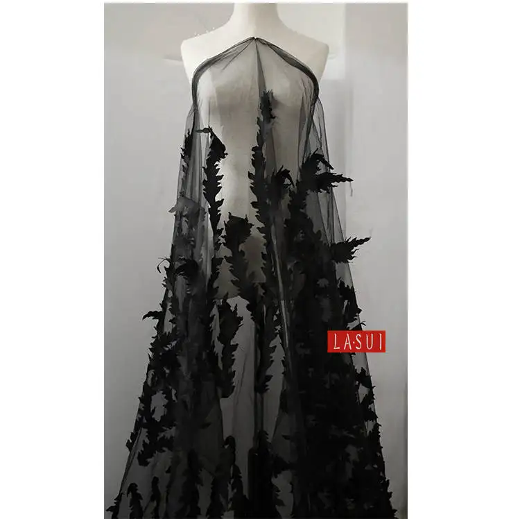 LASUI 5 цветов 3D Изысканный Модный узор из морских водорослей Вышивка Мягкая ажурная Кружевная Ткань вечернее платье для выпускного вечера X0258 - Цвет: high quality -black