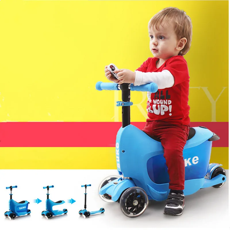 

Children Scooters can Sit 3-in-1 Four-wheel Flash Multi-function Pedal Blocks Kids Scooters Children Ride On Toys Gifts Boy Toy