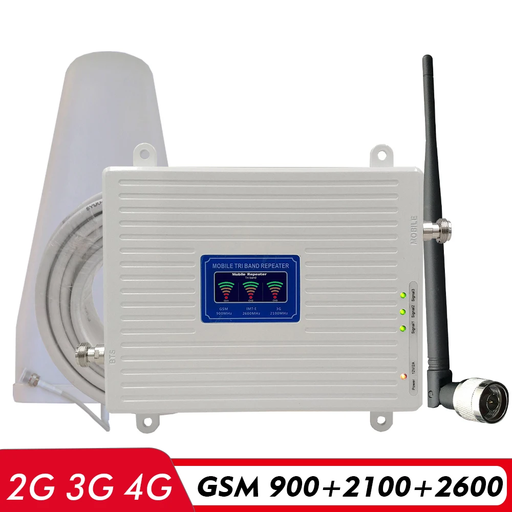Трехдиапазонный усилитель сети 2G 3G 4G GSM 900 + WCDMA/UMTS 2100 FDD LTE 2600 МГц ретранслятор
