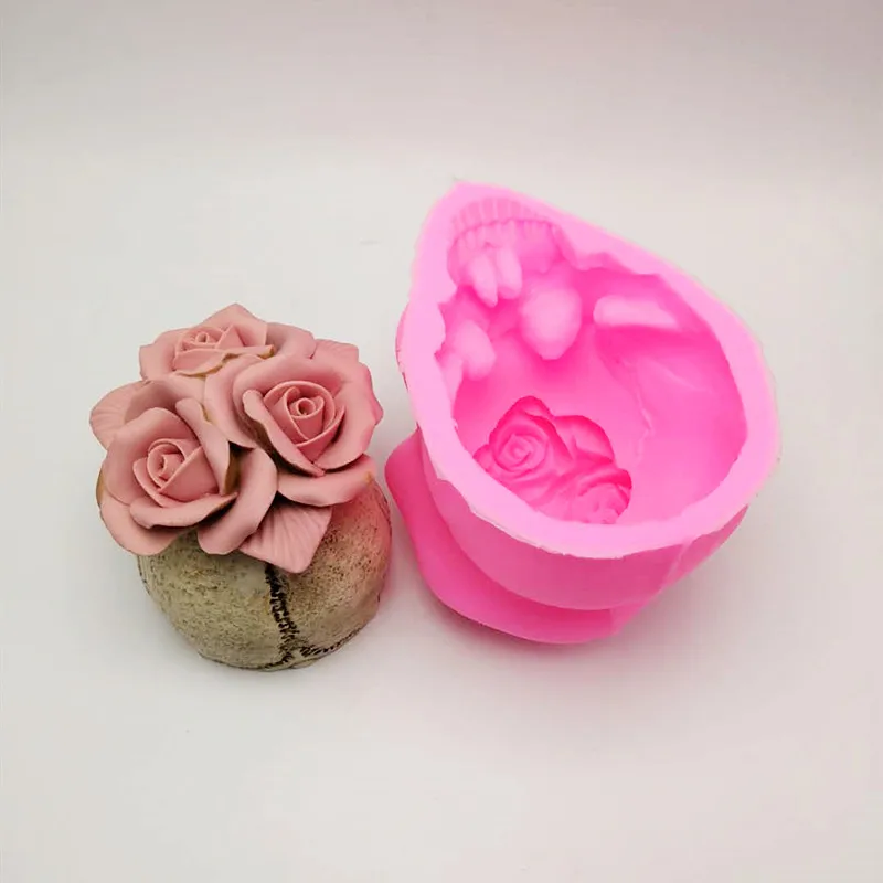 3D силиконовая форма в виде розовых черепов сделай сам для свечей инструменты