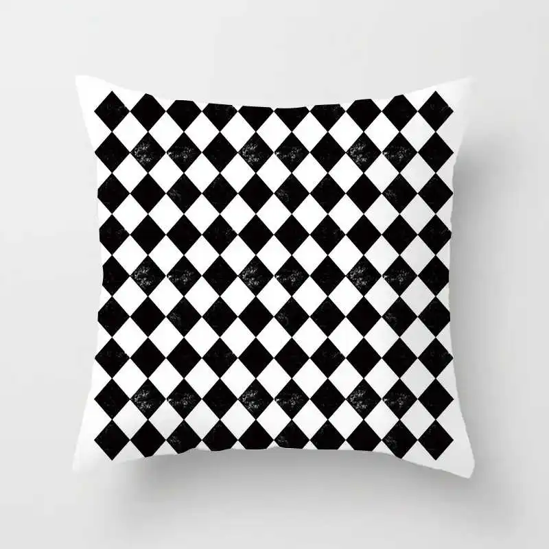 Nordic black and white geometric plaid stripes cushion cover (15)