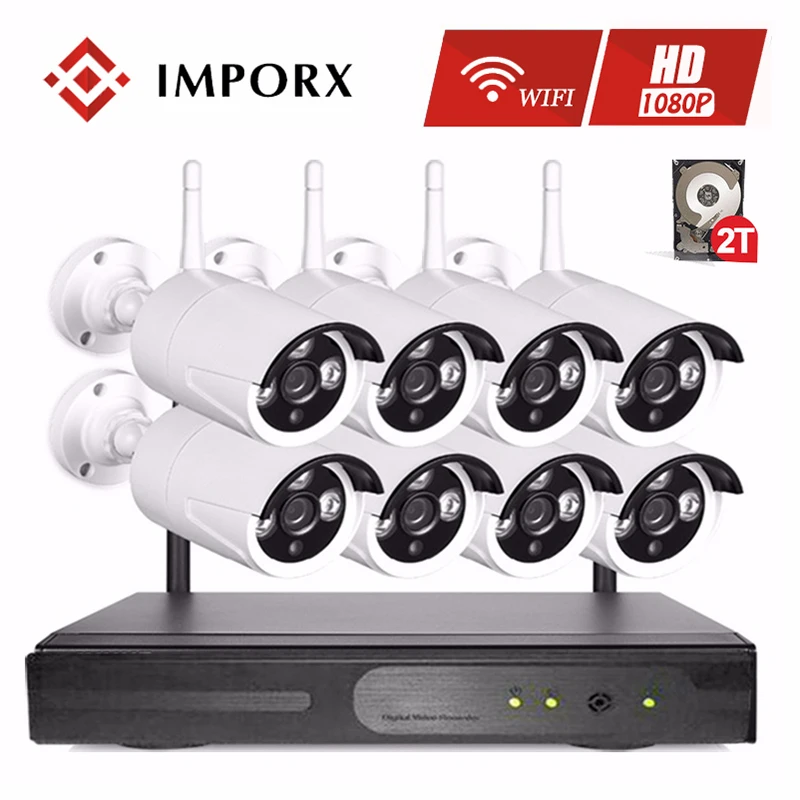 

1080P 8CH Wireless NVR Kit 2MP 8PCS Wifi CCTV IP Camera Outdoor Waterproof IR Night Vision P2P Security Surveillance System Kit