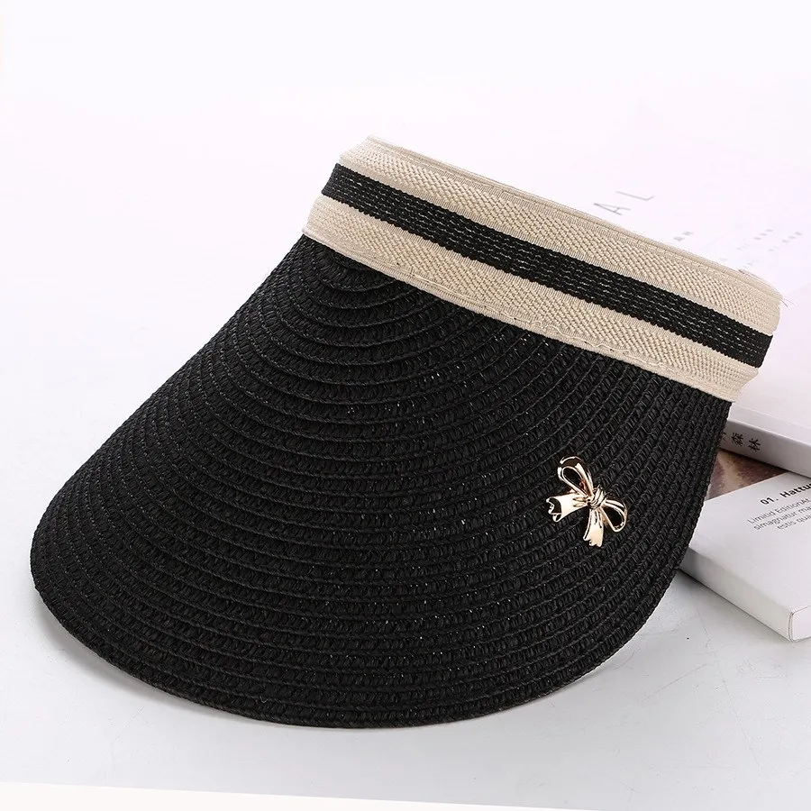 Hot Foldable Empty Top Women Visor Sun Hat New Spring Summer Foldable Empty Top Women Visor Sun Hat New Spring Summer Wide Large Brim Beach Hats For Female Straw Cap Erfly Knot Chapeau